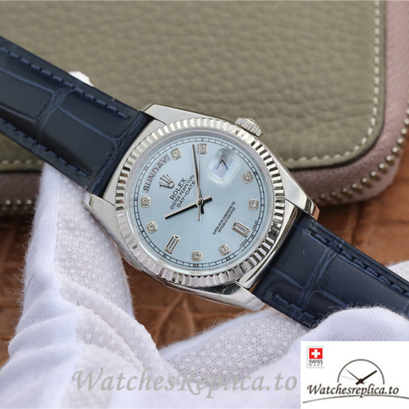 Swiss Rolex Day-Date Replica 118139 Leather strap 36MM - WatchesReplica.is