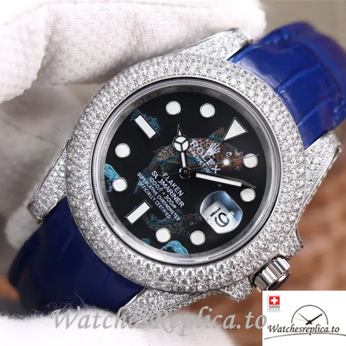 Swiss Rolex Submariner Replica Leather strap 40MM - WatchesReplica.is