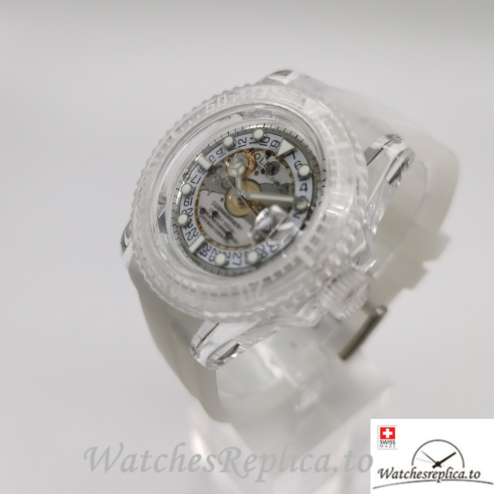 Swiss Rolex Submariner Replica White Rubber strap 40MM - WatchesReplica.is