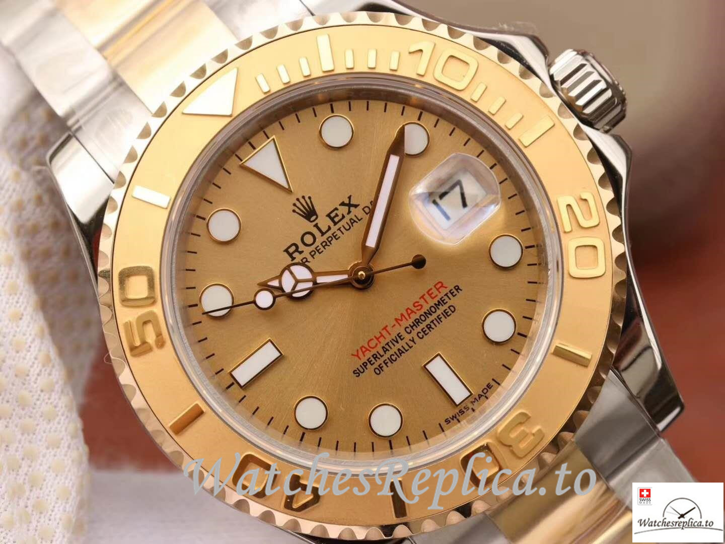 Swiss Rolex Yacht Master Replica 116623 001 Gold Bezel 40MM - WatchesReplica.is