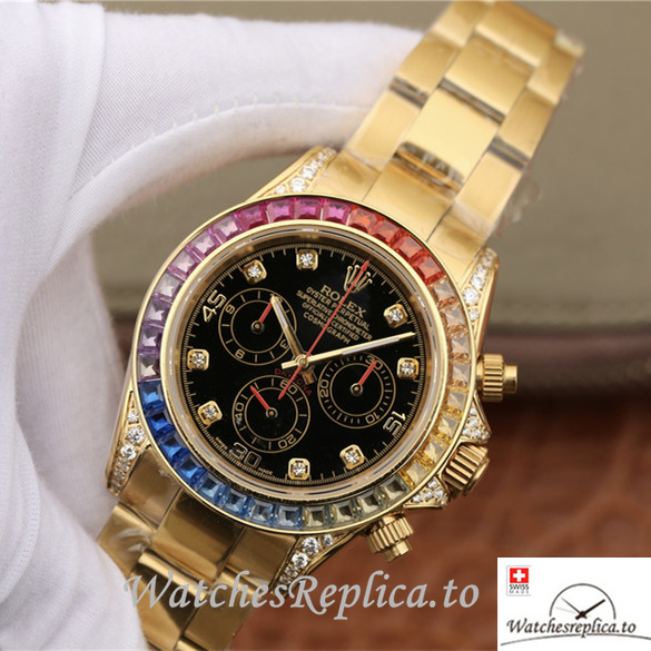 Swiss Rolex Daytona Replica 116598RBOW Yellow Gold strap 40MM - WatchesReplica.is