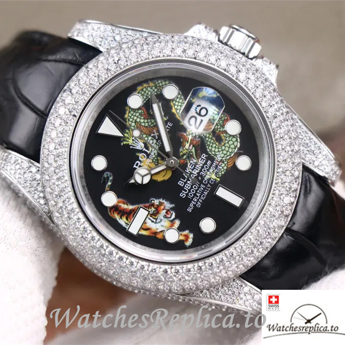 Swiss Rolex Submariner Replica Leather strap 40MM - WatchesReplica.is