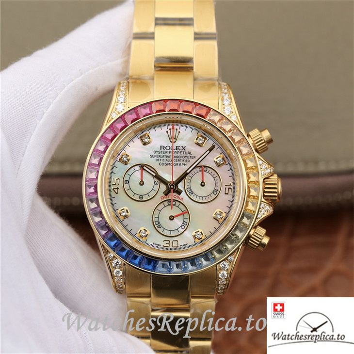 Swiss Rolex Daytona Replica 116598RBOW Yellow Gold strap 40MM - WatchesReplica.is