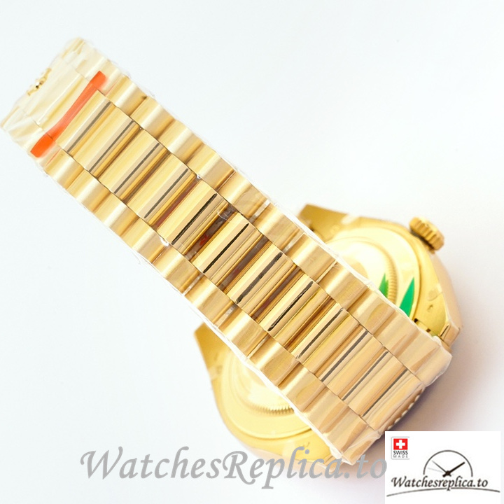 Swiss Rolex Day Date Replica Yellow Gold strap 40MM Green Dial - WatchesReplica.is