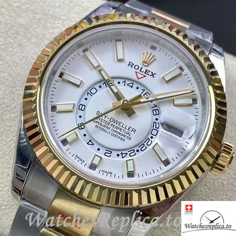 Swiss Rolex Sky Dweller Replica Stainless steel strap 42MM White Dial - WatchesReplica.is