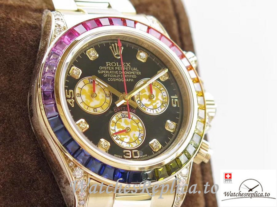 Swiss Rolex Daytona Cosmograph Rainbow Replica 116589 Gold Strap 40MM - WatchesReplica.is