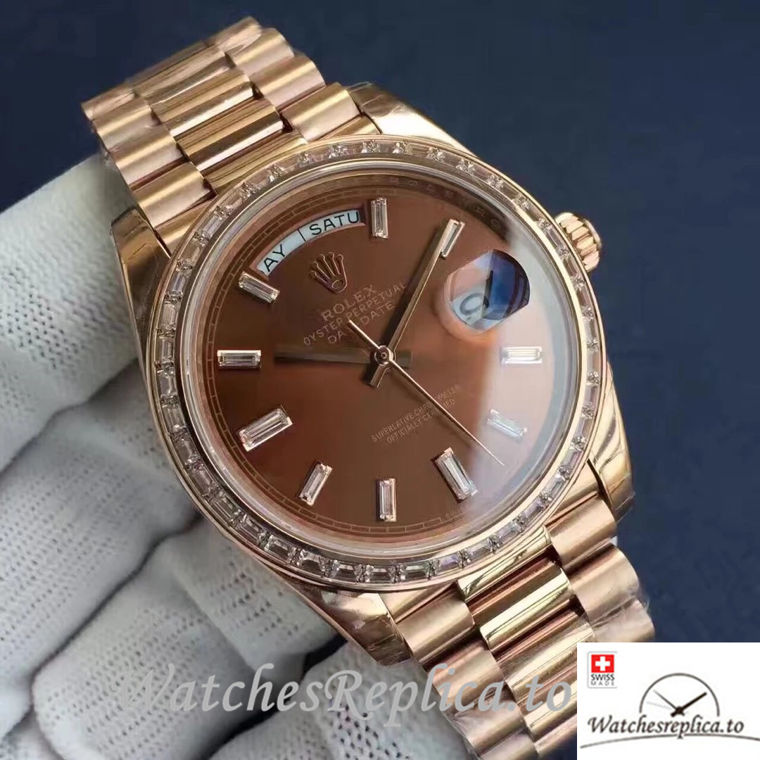 Swiss Rolex Day-Date Replica 218399 Rose Gold strap 41MM - WatchesReplica.is