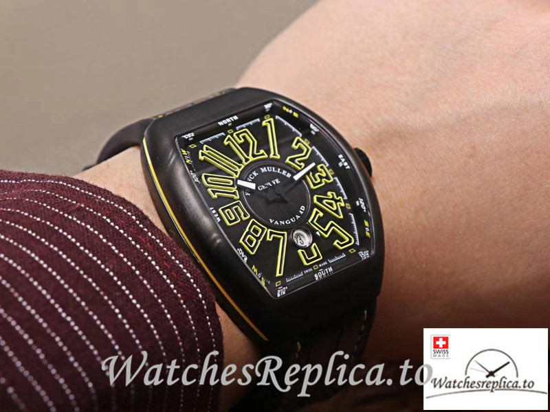 Swiss Franck Muller Vanguard Replica V.45.SC.DT.TT.NR.BR.JA Black Strap 45MM - WatchesReplica.is