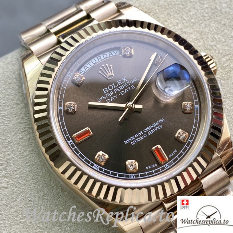 Swiss Rolex Day Date Replica 218235 Rose Gold strap 40MM - WatchesReplica.is