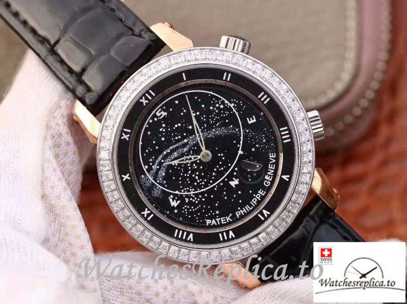 Swiss Patek Philippe Grand Complications Sky Moon Celestial Replica 5102PR Black Strap 43MM - WatchesReplica.is