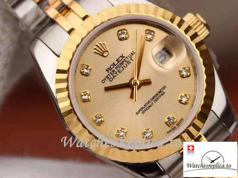 Swiss Rolex Datejust Replica 19967 Yellow Gold Dial 28MM - WatchesReplica.is