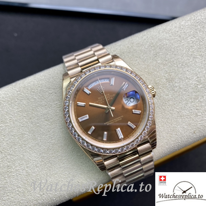 Swiss Rolex Day Date Replica 228235 Rose Gold strap 40MM - WatchesReplica.is