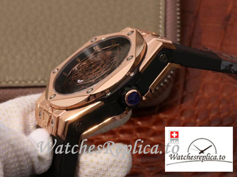 Swiss Hublot Big Bang Sang Bleu King Gold Replica 415.OX.1118.VR.MXM17 Black Strap 45MM - WatchesReplica.is