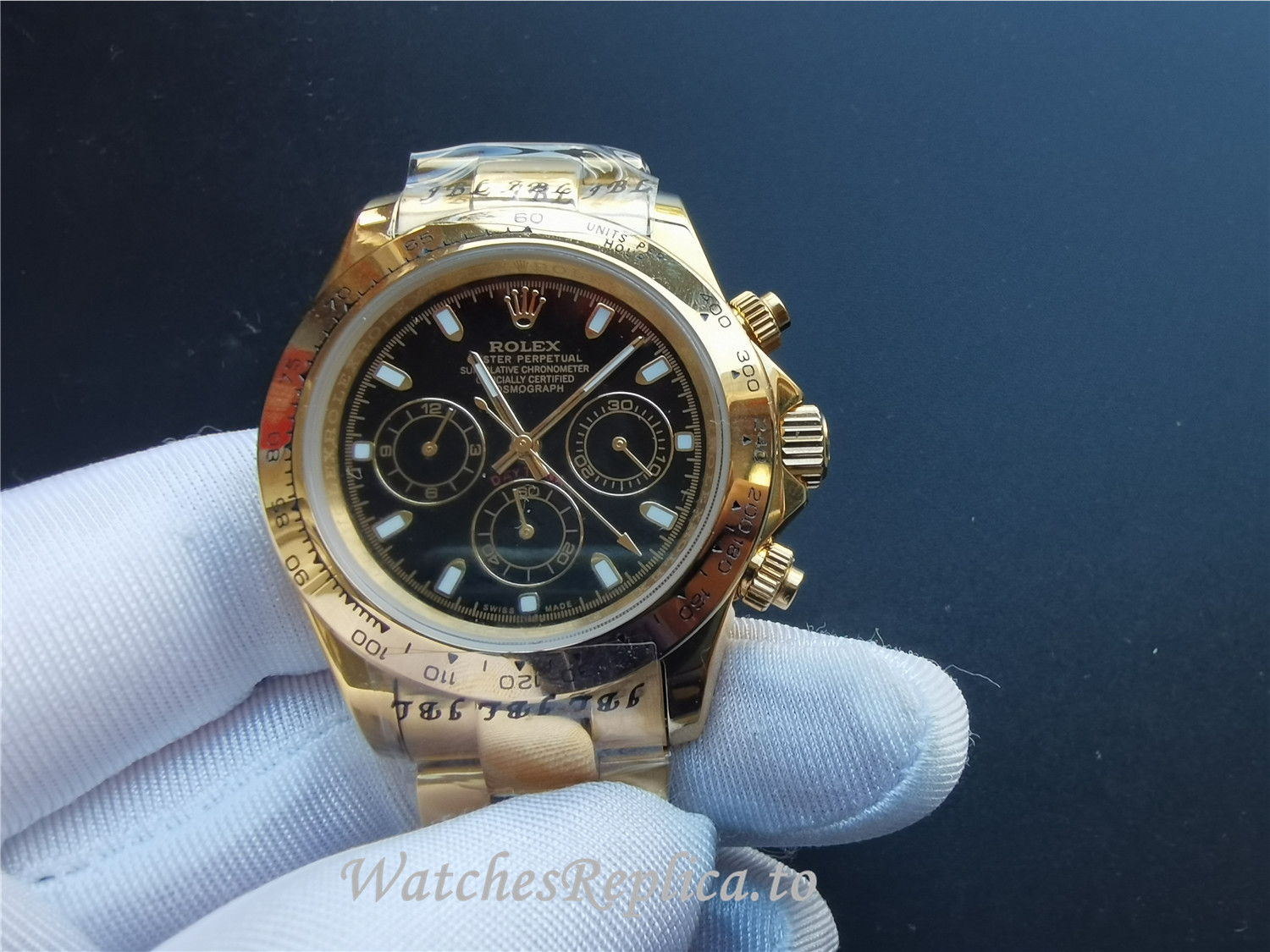 Swiss Rolex Daytona Cosmograph Replica 116528 Yellow Gold Bezel 40MM - WatchesReplica.is