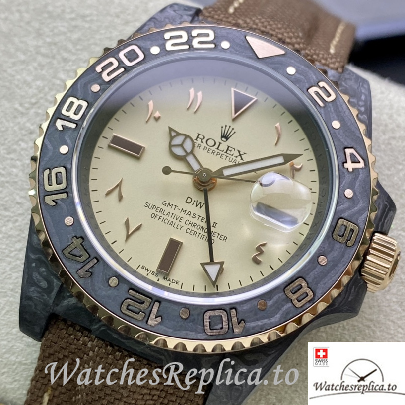 Swiss Rolex GMT Master Replica Brown Canvas strap 40MM Yellow Dial - WatchesReplica.is