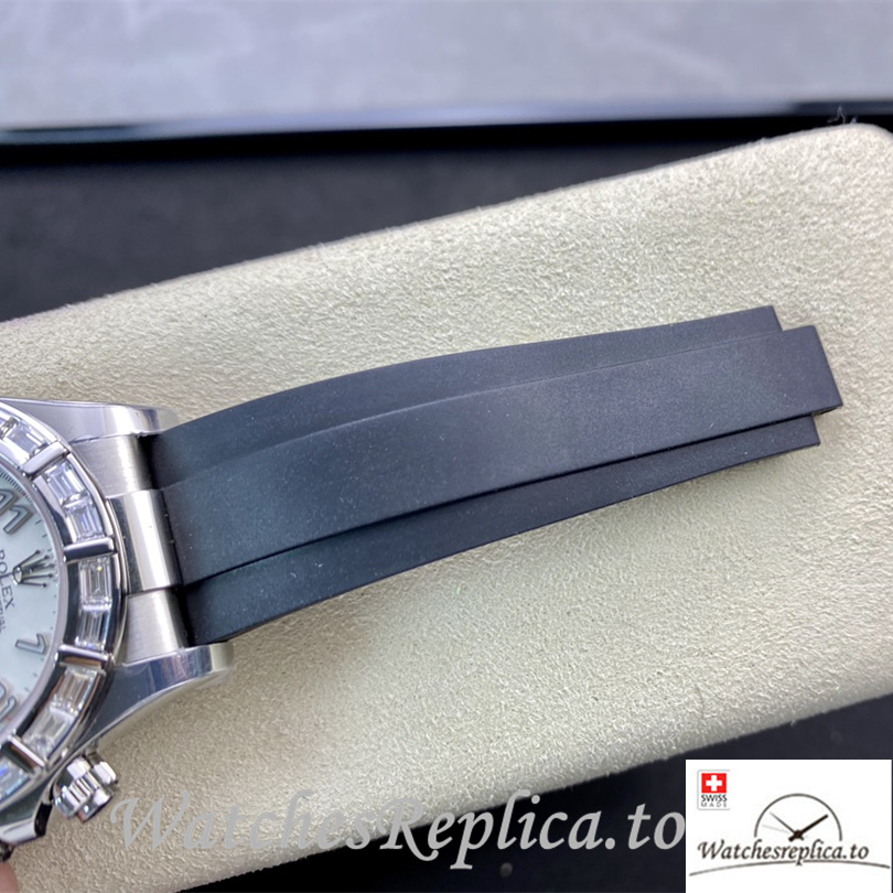 Swiss Rolex Daytona Replica Rubber strap 40MM White Dial Diamonds - WatchesReplica.is