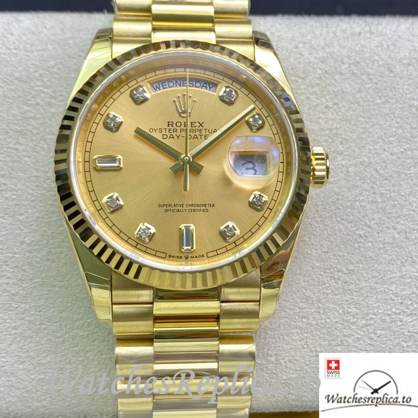 Swiss Rolex Datejust Replica 126233 Yellow Gold strap 36MM - WatchesReplica.is