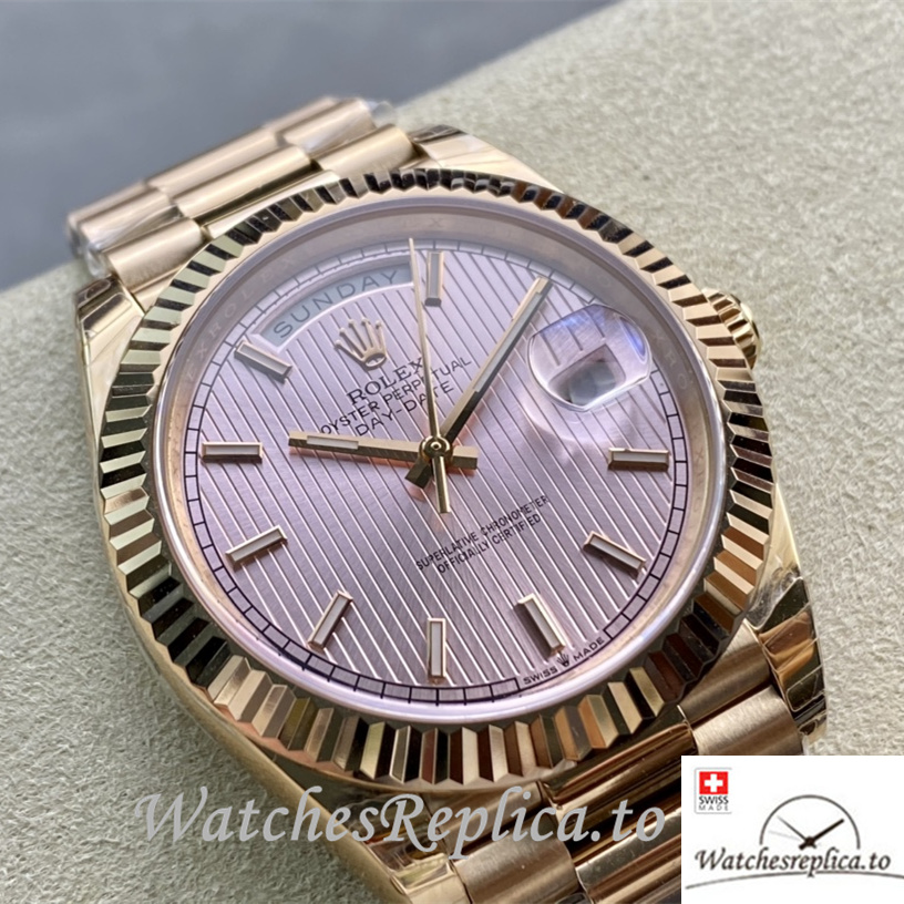 Swiss Rolex Day Date Replica 228235 Rose Gold strap 40MM - WatchesReplica.is
