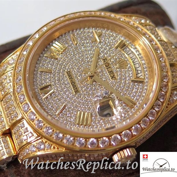 Swiss Rolex Day Date Replica Yellow Gold strap 40MM - WatchesReplica.is