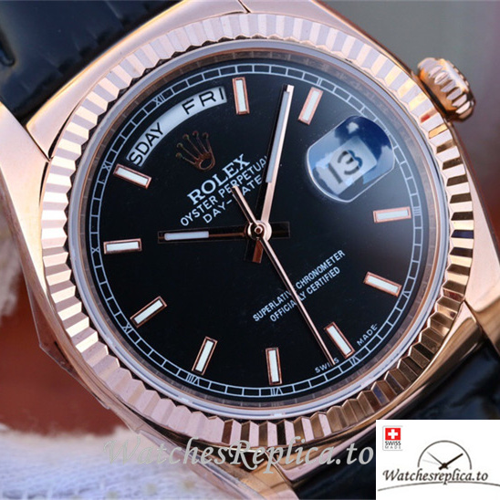Swiss Rolex Day-Date Replica 118135 Leather strap 36MM - WatchesReplica.is