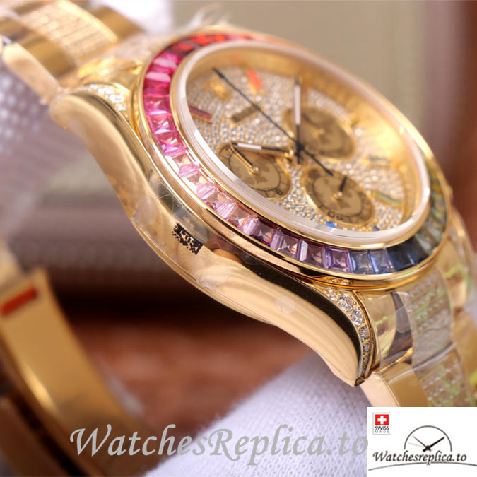 Swiss Rolex Daytona Replica 116598RBOW Yellow Gold strap 40MM - WatchesReplica.is