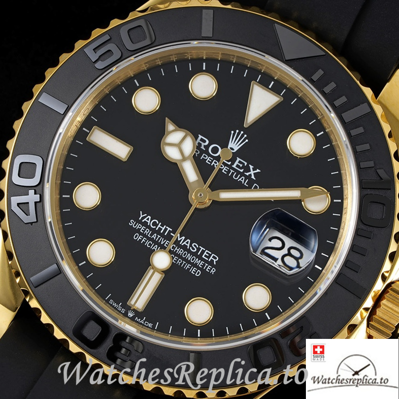 Swiss Rolex Yacht Master 226658 Replica Rubber strap 42MM Yellow Gold Case - WatchesReplica.is