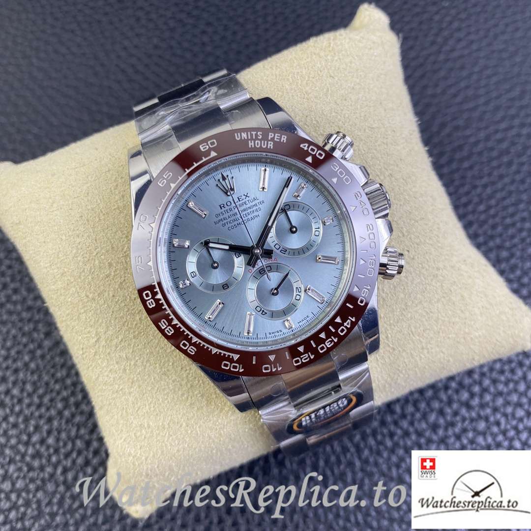 Swiss Rolex Daytona Replica Stainless steel strap 40MM Blue Dial Diamonds Marks - WatchesReplica.is