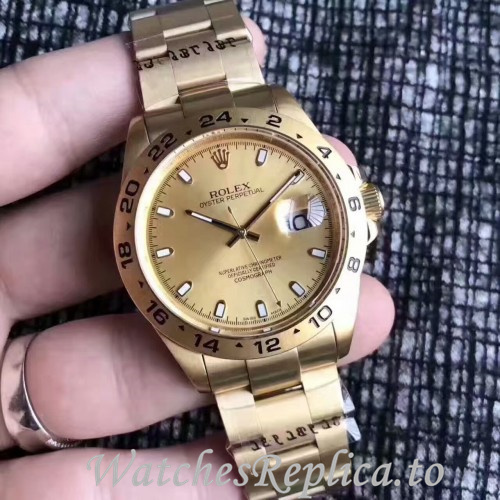 Swiss Rolex Explorer Replica Yellow Gold strap 42MM - WatchesReplica.is