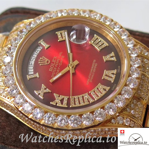 Swiss Rolex Day Date Replica Yellow Gold strap 40MM - WatchesReplica.is