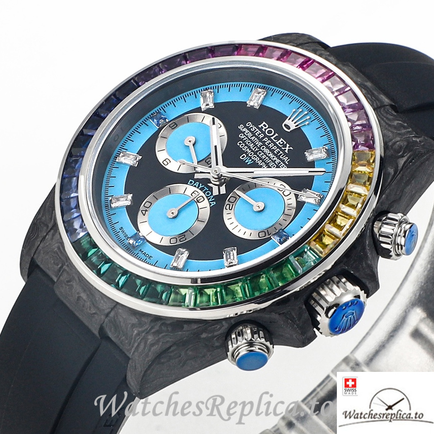 Swiss Rolex Daytona Replica Black Rubber strap 40MM Blue Dial - WatchesReplica.is