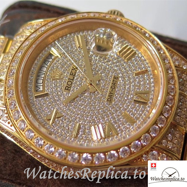 Swiss Rolex Day Date Replica Yellow Gold strap 40MM - WatchesReplica.is