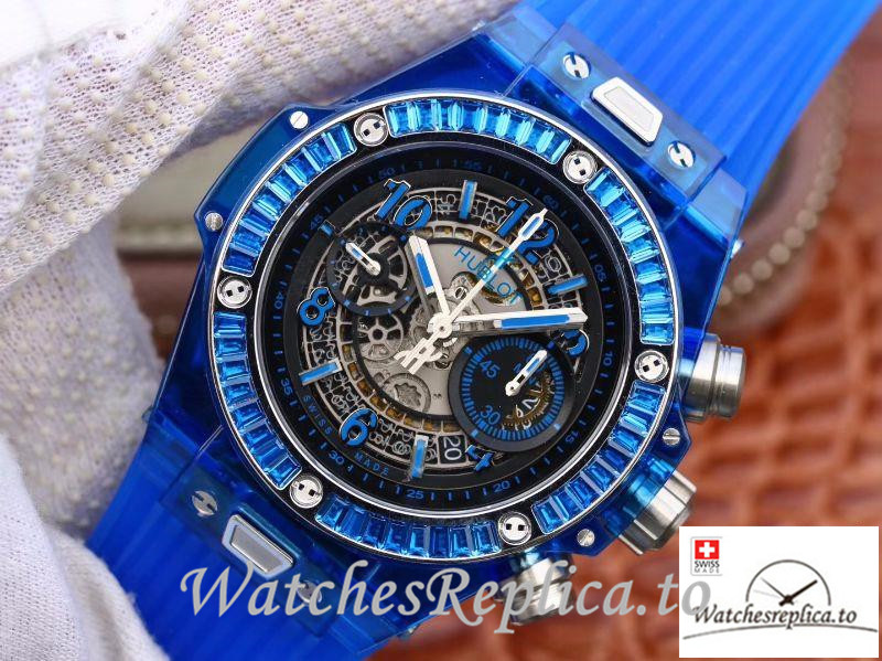 Swiss Hublot Big Bang Unico Replica 411.JX.4802.RT 001 Blue Transparent Strap 45MM - WatchesReplica.is