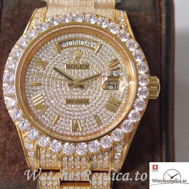 Swiss Rolex Day Date Replica Yellow Gold strap 40MM - WatchesReplica.is