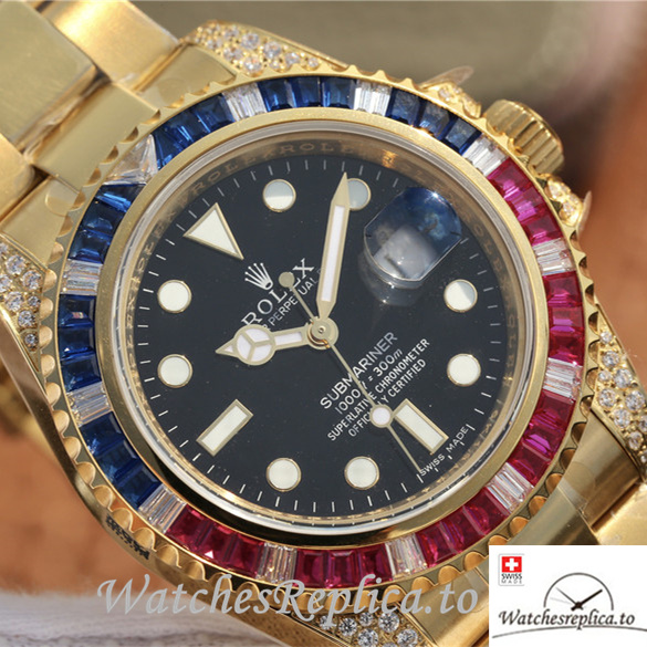 Swiss Rolex Submariner Replica 116618LN-97208 Yellow Gold strap 40MM - WatchesReplica.is