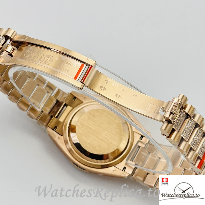 Swiss Rolex Day Date Replica Rose Gold and Diamonds strap 36MM Diamonds Dial - WatchesReplica.is