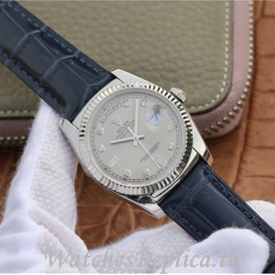 Swiss Rolex Day Date Replica 118135 Leather strap 36MM - WatchesReplica.is
