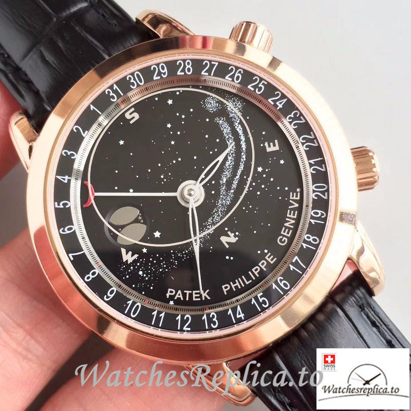 Swiss Patek Philippe Grand Complications Sky Moon Celestial Replica 6102R-001 Black Strap 43MM - WatchesReplica.is