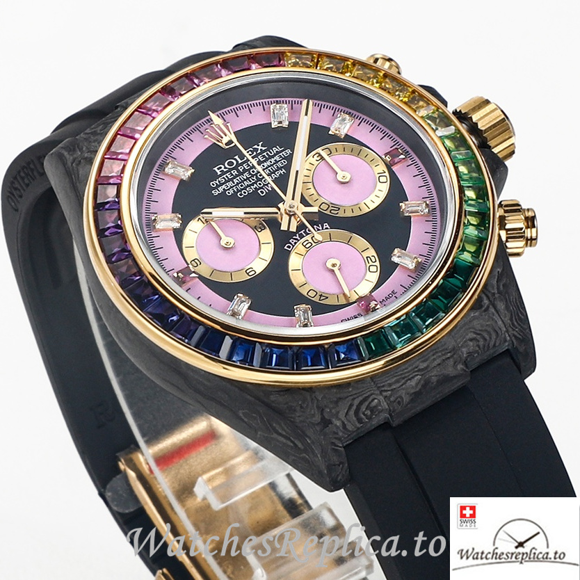 Swiss Rolex Daytona Replica Black Rubber strap 40MM Pink Dial - WatchesReplica.is