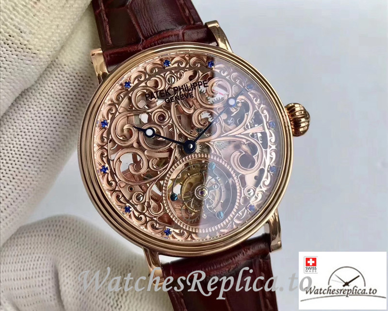 Swiss Patek Philippe Tourbillon Replica Brown Strap 42MM - WatchesReplica.is