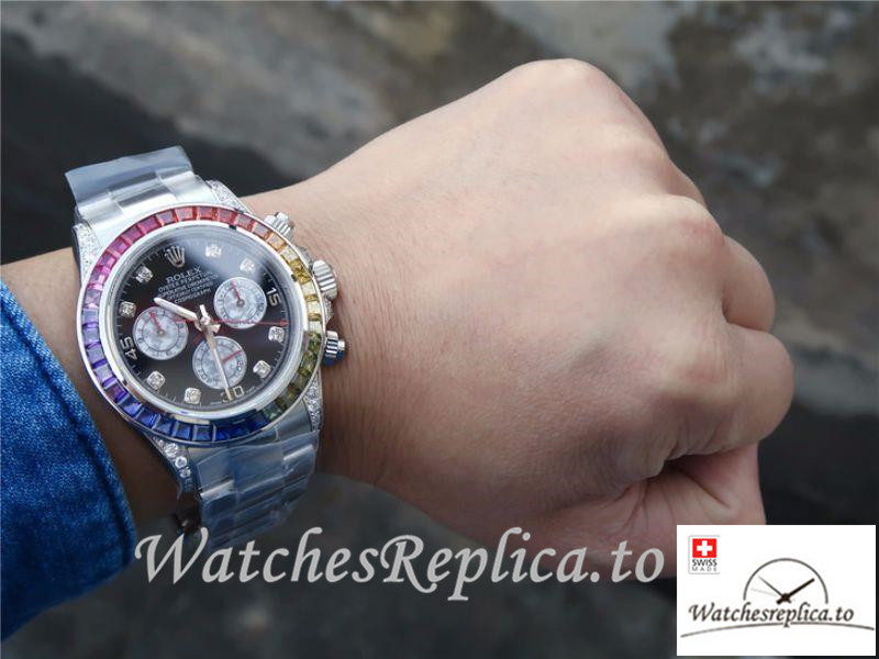Swiss Rolex Daytona Cosmograph Rainbow Replica 116595RBOW Silver Strap 40MM - WatchesReplica.is