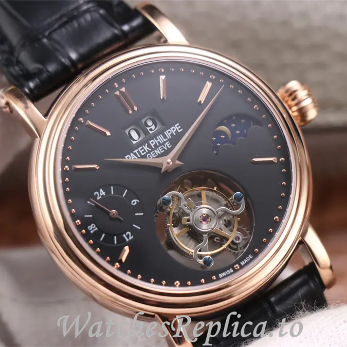 Patek Philippe Replica Complications Leather Rubber strap 42MM - WatchesReplica.is