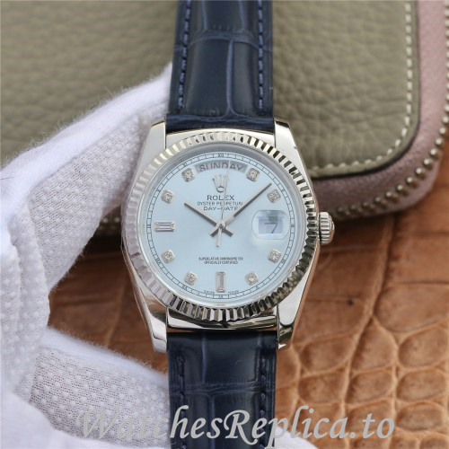 Swiss Rolex Day Date Replica 118135 Leather strap 36MM - WatchesReplica.is