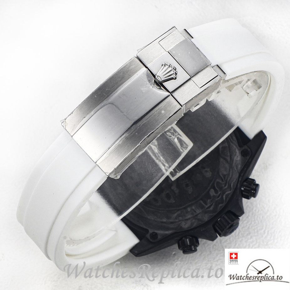 Swiss Rolex Daytona Replica White Rubber strap 40MM Black Dial - WatchesReplica.is