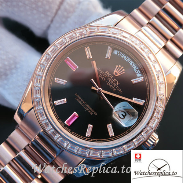 Swiss Rolex Day-Date Replica 218399 Rose Gold strap 41MM - WatchesReplica.is