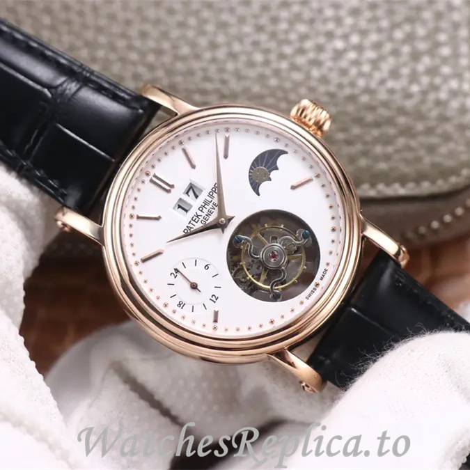 Patek Philippe Replica Complications Leather Rubber strap 42MM - WatchesReplica.is