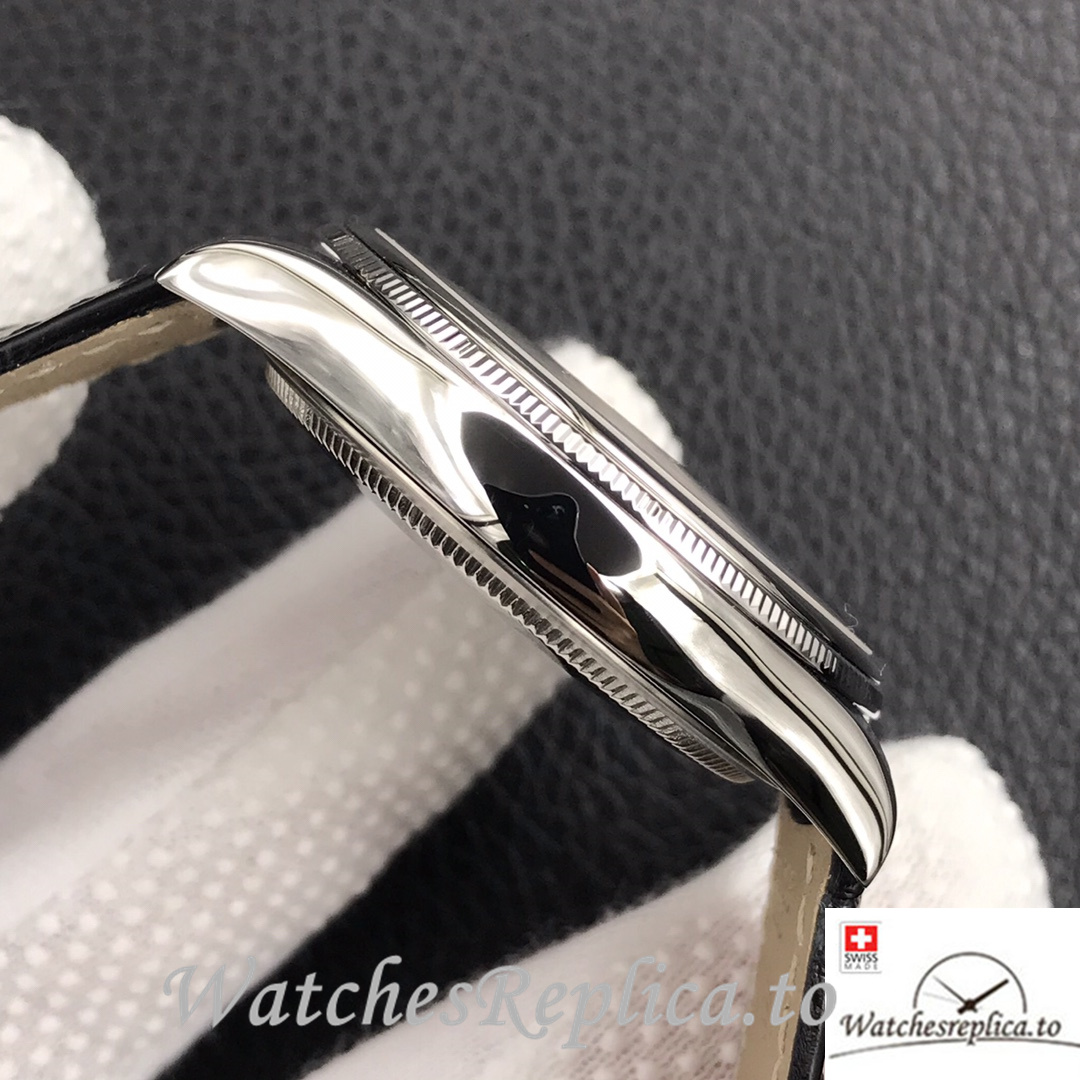 Swiss Rolex Cellini Replica Black Leather strap 39MM Black Dial - WatchesReplica.is
