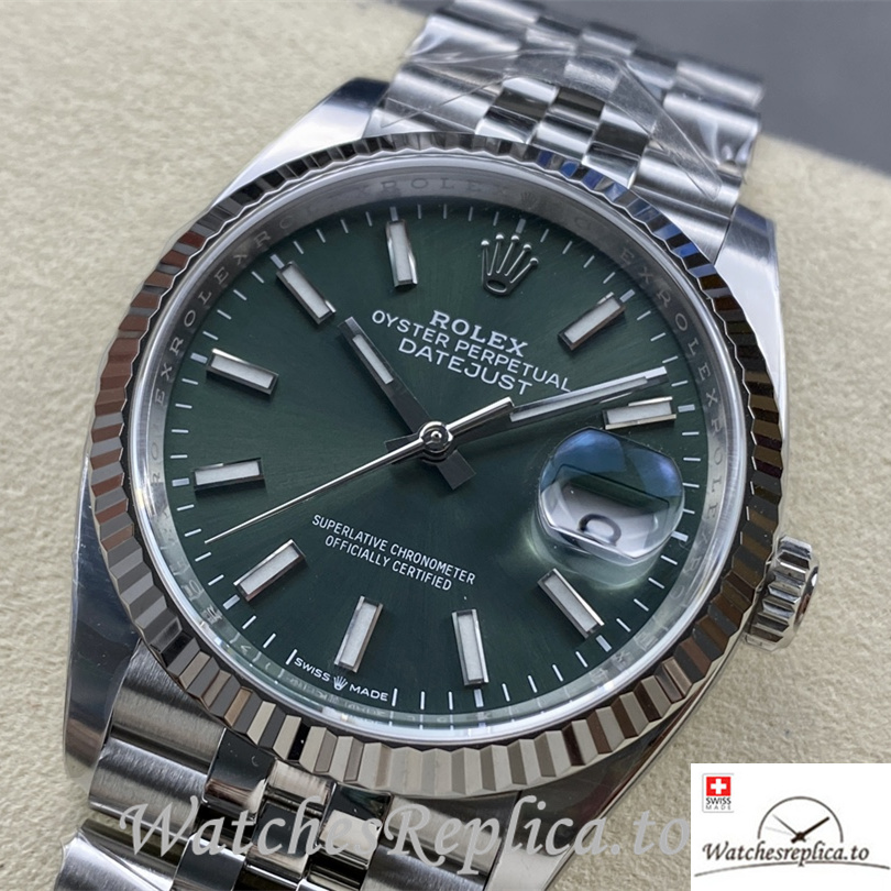 Swiss Rolex Datejust Replica 126234 Stainless steel strap 36MM Green Dial - WatchesReplica.is