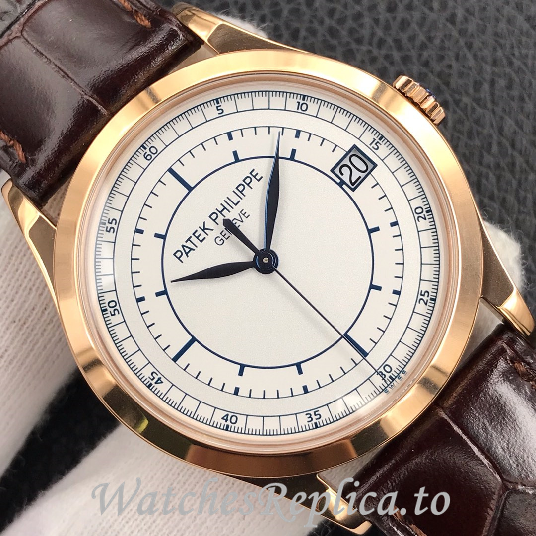 Patek Philippe Replica Calatrava 5296G Leather strap 38MM - WatchesReplica.is