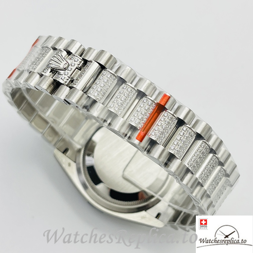 Swiss Rolex Day Date Replica Stainless steel and Diamonds strap 36MM Diamonds Dial - WatchesReplica.is