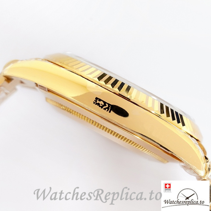 Swiss Rolex Day Date Replica Yellow Gold strap 40MM Green Dial - WatchesReplica.is